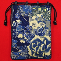 義若オリジナル お祭り!信玄袋!金彩牡丹と桜 新藍紺